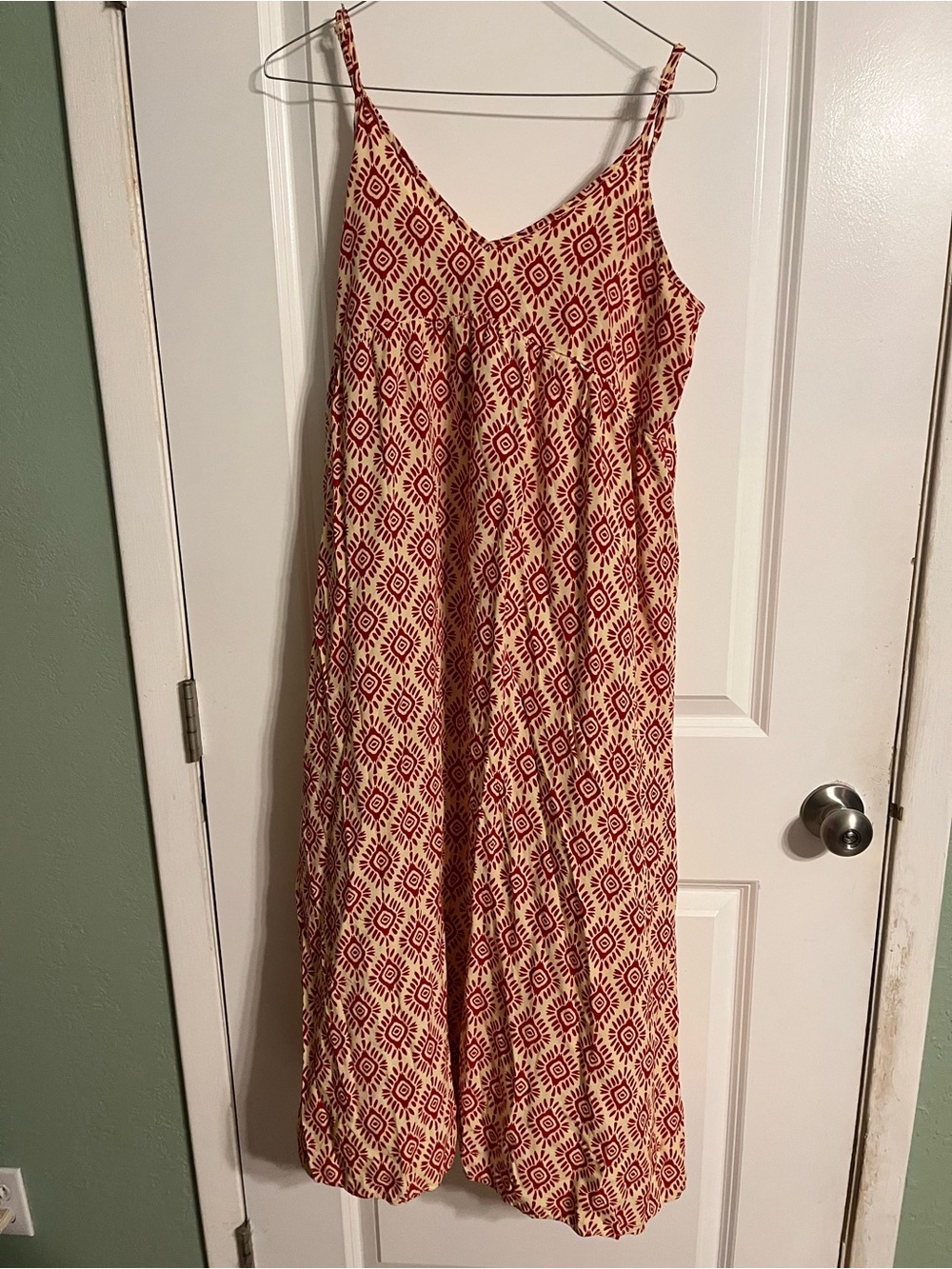 SHEIN Red & Cream Printed Maxi Slip Dress
